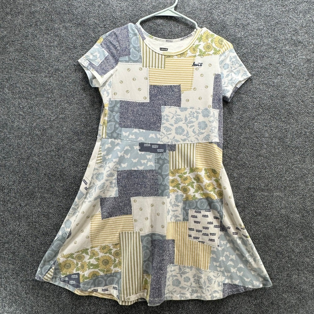 Levis Girls Patchwork Print Short Sleeve Knit Dress Size L 14/16 Multicolor Boho